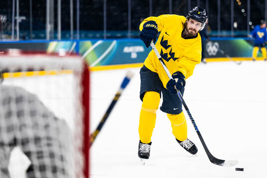 Oliver Ekman-Larsson of Sweden at an ice hockey practice