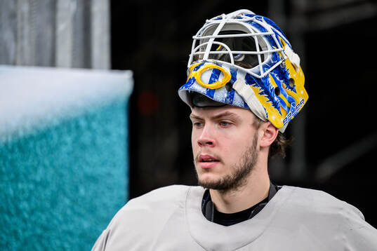 Goaltender Jesper Wallstedt of Sweden at an ice hockey