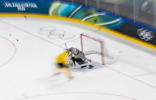 Goaltender Jesper Wallstedt of Sweden at an ice hockey