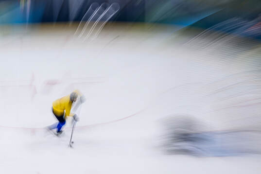 Hampus Lindholm of Sweden at an ice hockey practice session