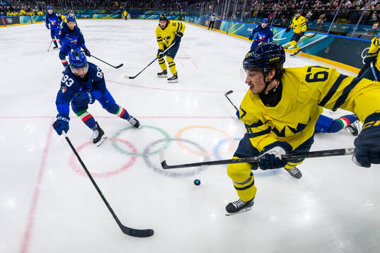 Luca Frigo of Italy and Rickard Rakell of Sweden in the