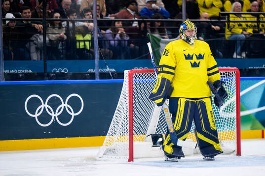 Filip Gustavsson of Sweden in the men's ice hockey game
