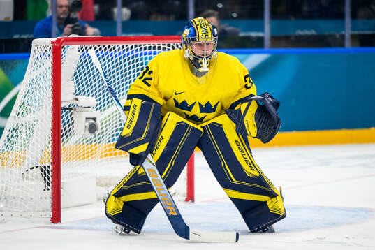 Filip Gustavsson of Sweden in the men's ice hockey game
