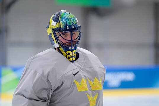 Goaltender Jesper Wallstedt of Sweden at an ice hockey