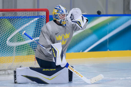 Goaltender Jesper Wallstedt of Sweden at an ice hockey