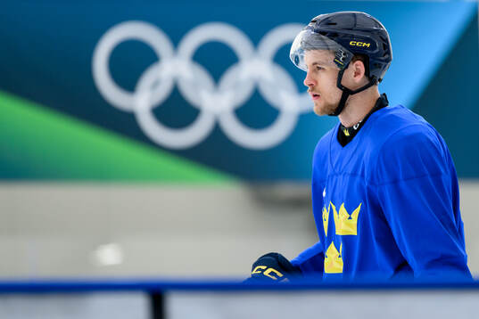 Philip Broberg of Sweden at an ice hockey practice session