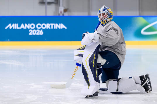 Goaltender Jesper Wallstedt of Sweden at an ice hockey