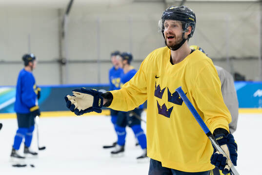 Oliver Ekman-Larsson of Sweden at an ice hockey practice