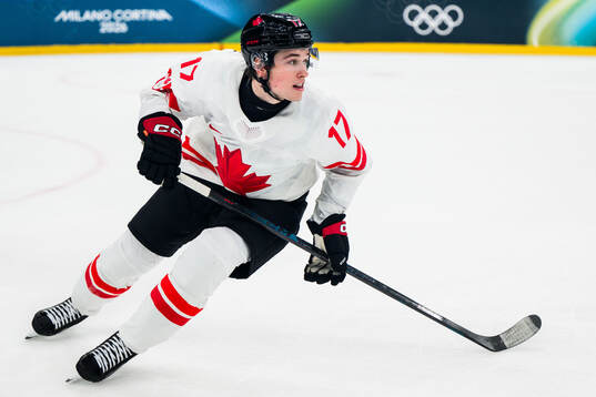 Macklin Celebrini of Canada in the men's ice hockey game