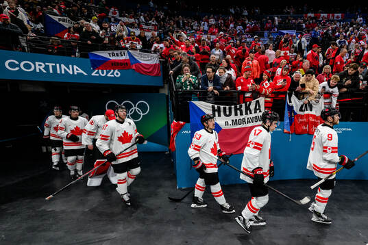 Connor McDavid, Brad Marchand and Macklin Celebrini of