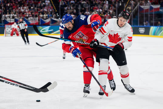 Tomas Hertl of Czech Replublic and Nathan MacKinnon of