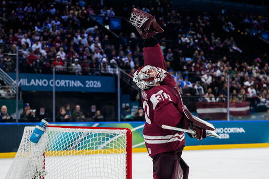 Goaltender Elvis Merzlikins of Latvia in the men's ice
