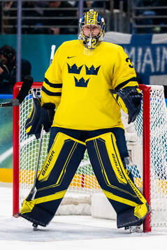 Goaltender Filip Gustavsson of Sweden in the men's ice