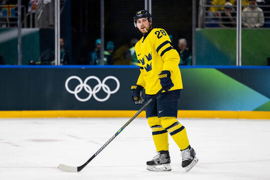 Elias Lindholm of Sweden in the men's ice hockey game