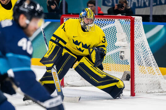 Goaltender Filip Gustavsson of Sweden in the men's ice