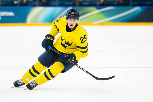 Pontus Holmberg of Sweden in the men's ice hockey game