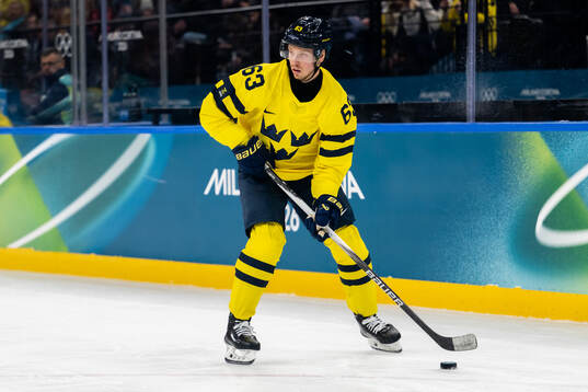Jesper Bratt of Sweden in the men's ice hockey game between
