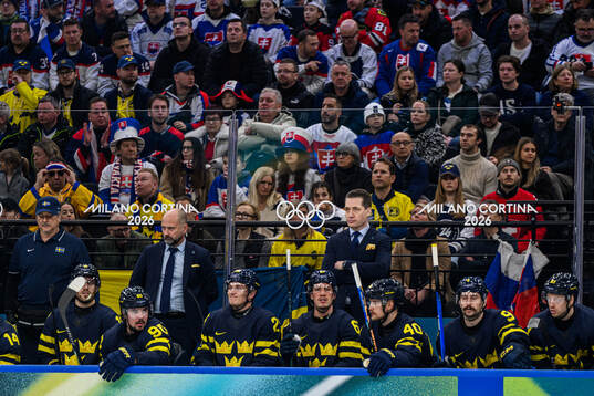 Head coach Sam Hallam of Sweden in the men's ice hockey