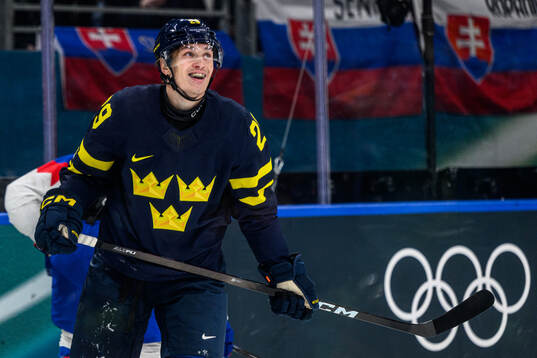 Pontus Holmberg of Sweden in the men's ice hockey game