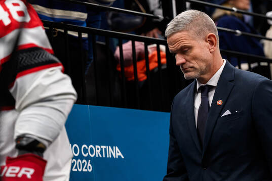 Head coach Mikael Gath of Denmark in the men's ice hockey