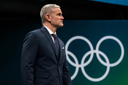 Head coach Mikael Gath of Denmark in the men's ice hockey