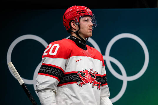 Lars Eller of Denmark in the men's ice hockey game between