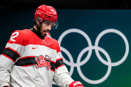 Markus Lauridsen of Denmark in the men's ice hockey game