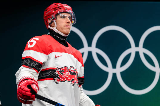Matias Lassen of Denmark in the men's ice hockey game
