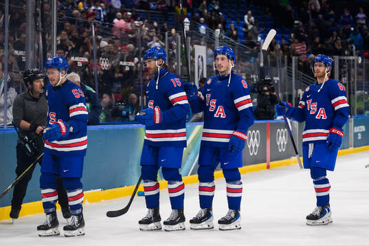 Jake Guentzel, Noah Hanifin, Zach Werenski and Kyle Connor