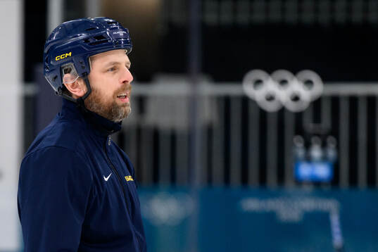 Head coach Ulf Lundberg of Sweden at an ice hockey practice