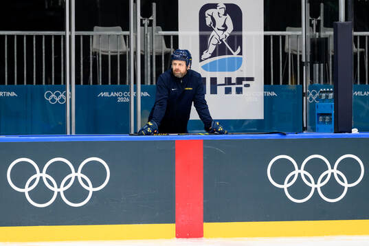 Head coach Ulf Lundberg of Sweden at an ice hockey practice