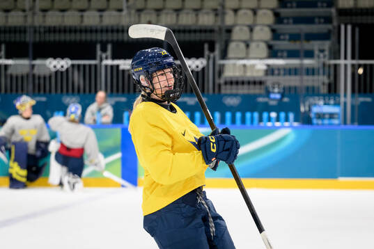 Thea Johansson of Sweden at an ice hockey practice session