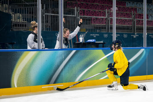 Mira Jungåker and Hilda Svensson of Sweden at an ice
