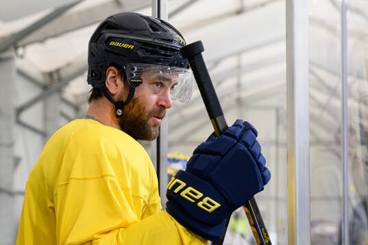 Victor Hedman of Sweden at an ice hockey practice session