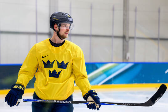 Elias Pettersson of Sweden at an ice hockey practice session