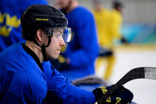 Jesper Bratt of Sweden at an ice hockey practice session