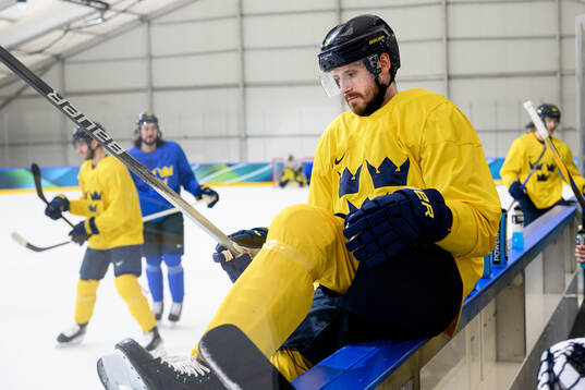 Oliver Ekman-Larsson of Sweden at an ice hockey practice