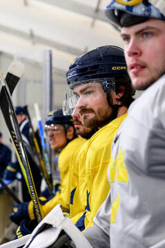 Rasmus Andersson of Sweden at an ice hockey practice session