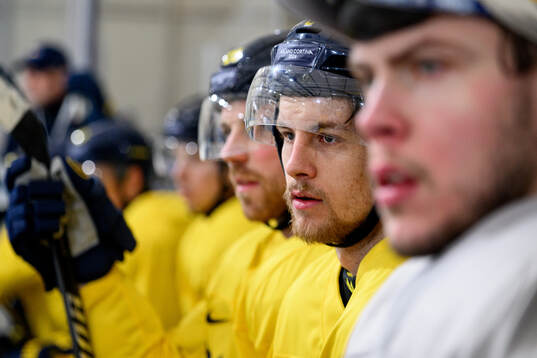 Philip Broberg of Sweden at an ice hockey practice session
