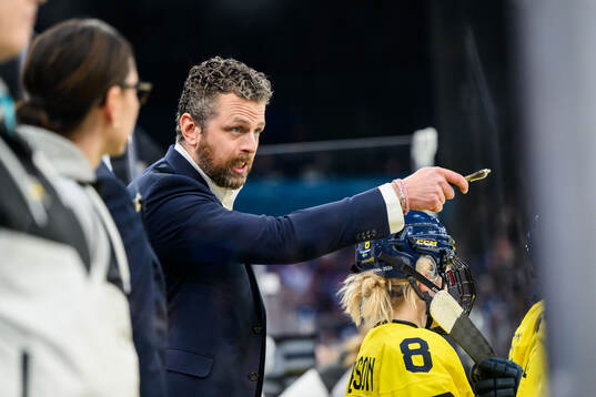 Head coach Ulf Lundberg of Sweden in the women's ice hockey