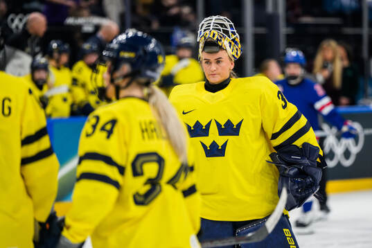 Goaltender Emma Söderberg of Sweden in the women's ice