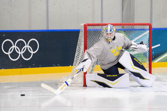Goaltender Jesper Wallstedt of Sweden at an ice hockey