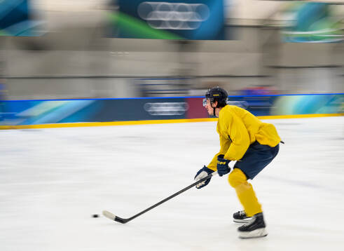 Rickard Rakell of Sweden at an ice hockey practice session