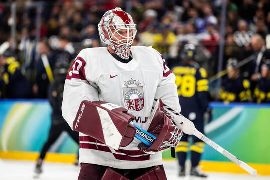 Goaltender Elvis Merzlikins of Latvia in the men's ice