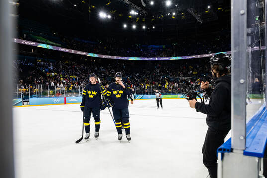 Rasmus Dahlin and Oliver Ekman-Larsson of Sweden in the