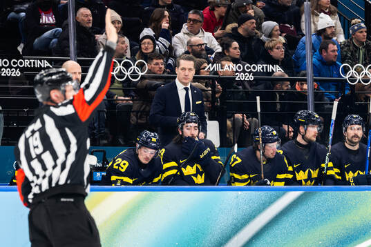 Head coach Sam Hallam of Sweden in the men's ice hockey