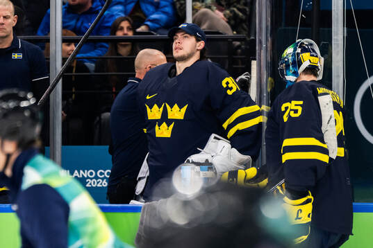 Goaltender Jesper Wallstedt of Sweden in the men's ice