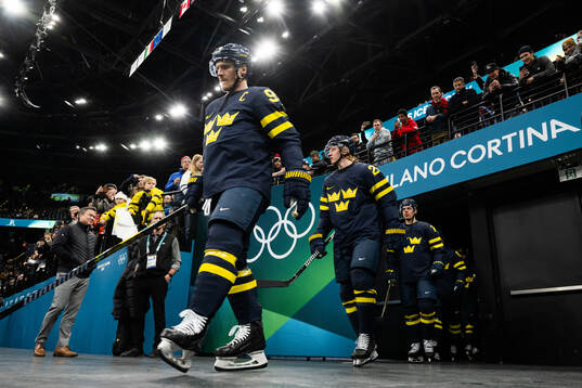 Gabriel Landeskog, Rasmus Dahlin and Joel Eriksson Ek of