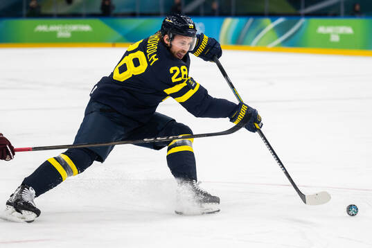 Elias Lindholm of Sweden in the men's ice hockey