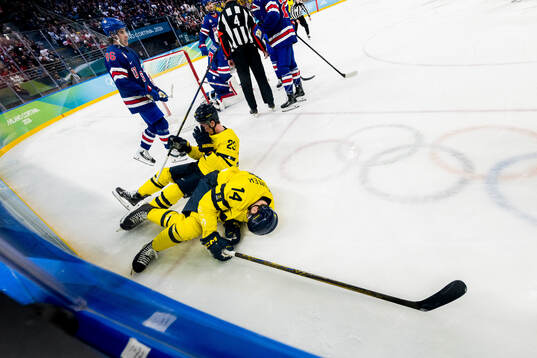 Lucas Raymond and Joel Eriksson Ek of Sweden in the men's